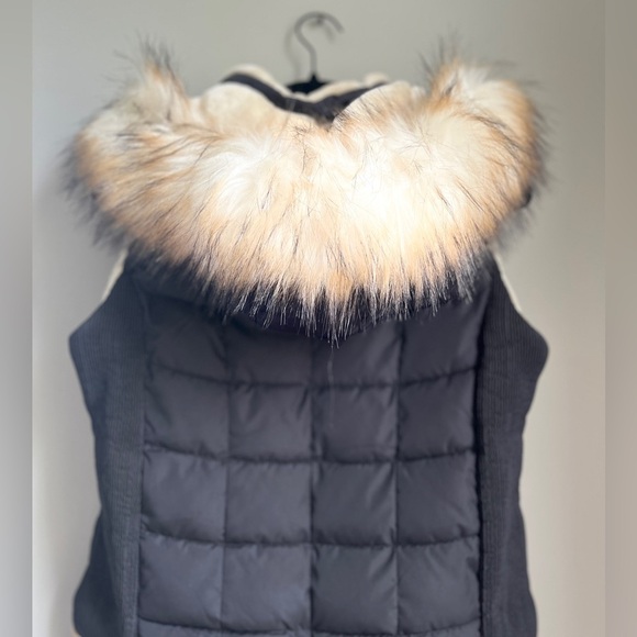 Penelope Leprevost Roger Black Glitter Quilted Puffer Vest w/ Fur trim Hood EUC - Picture 3 of 10